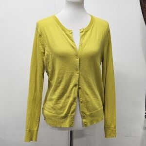 LOFT Yellow Button Down Cardigan Medium Wool Blend Cottagecore Boho Layering